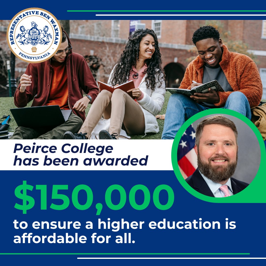 Proud to announce that @PeirceCollege has been awarded $150,000 in funding for higher education! Happy to be a part of this and to have such a great facility within my district.