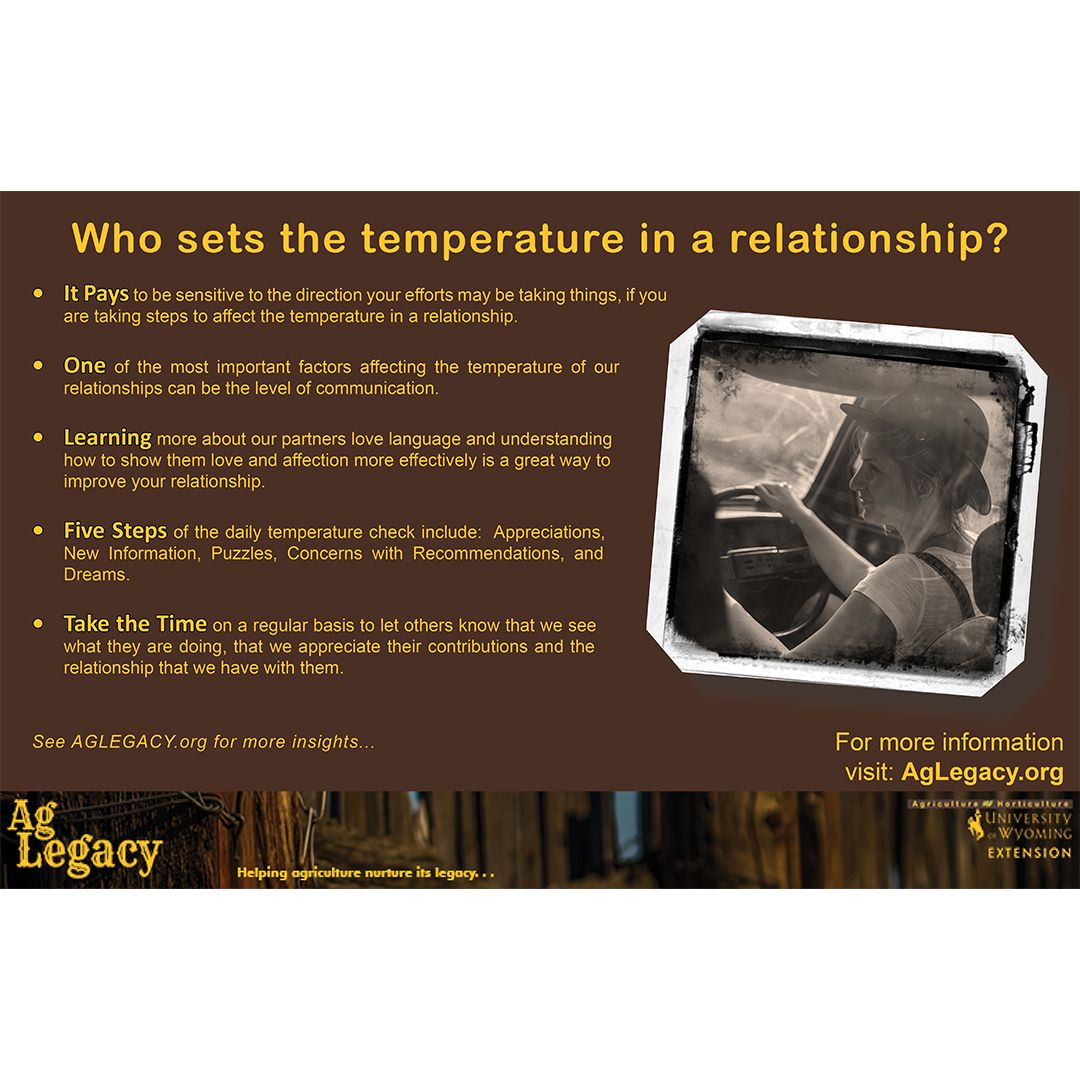 Who sets the temperature in a relationship?
#AGLEGACY #FarmSuccession #EstatePlanning

We can choose what role we want to play in our relationships.