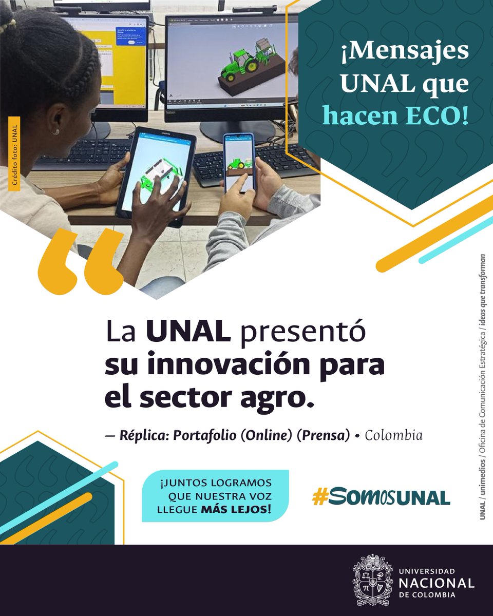 #UNALenMedios La #UNAL presentó innovación para el sector agro 🌱 con una herramienta virtual que ayudará a los estudiantes de Ingeniería Agrícola y Agronómica de la sede @PalmiraUNAL a enfrentar los desafíos actuales de la agricultura 👉 t.ly/SUiFV Vía @Portafolioco