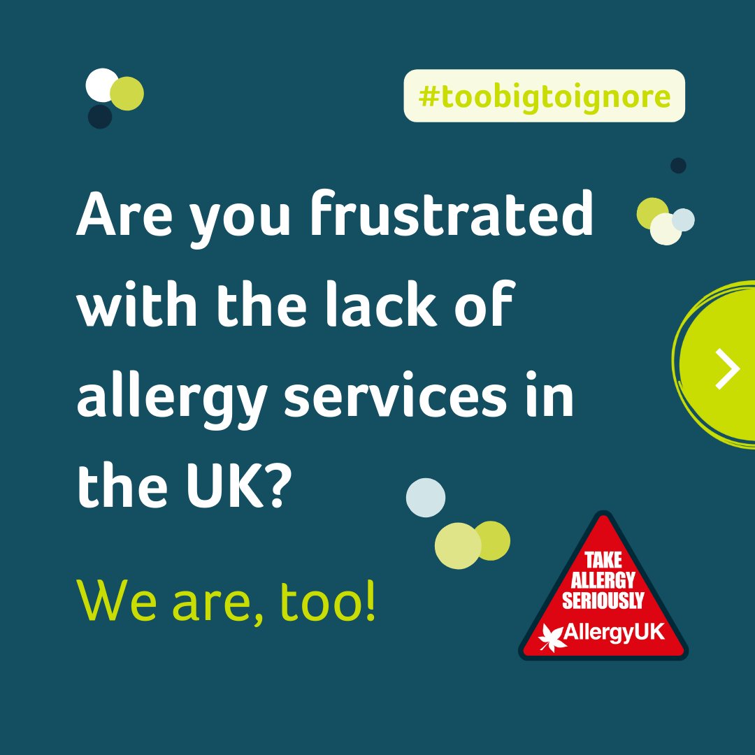1/4🚨 Are you frustrated with the lack of allergy services in the UK? We are, too! This time last week, we were rallying support for why allergies are #TooBigToIgnore. The critical issues we highlighted haven’t lost their urgency just because Allergy Awareness Week has ended.