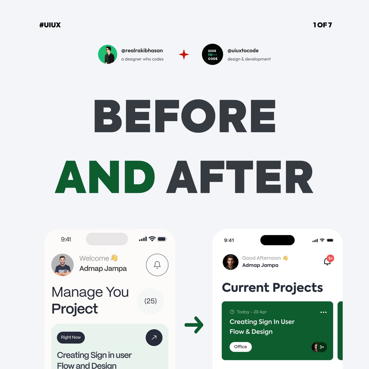 Before and after implementing UX into an existing design!

Say Hello
zaap.bio/uiuxtocode

Stay tuned for daily design-related resources

#ui #ux #uxdesign #uidesign #learnui #learnux #redesignchallenge #realrakibhasan #uiuxtocode