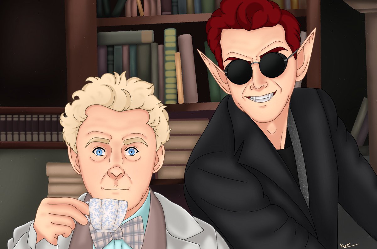 Holy heck I just went all out without meaning to xD definitely my longest art session. I will probably have to miss tomorrow due to being busy, so making it up with today!

Day 3 - bookshop 

#ineffablemay2024 #ineffablemay #goodomens #books 
Prompts by @blairamok !