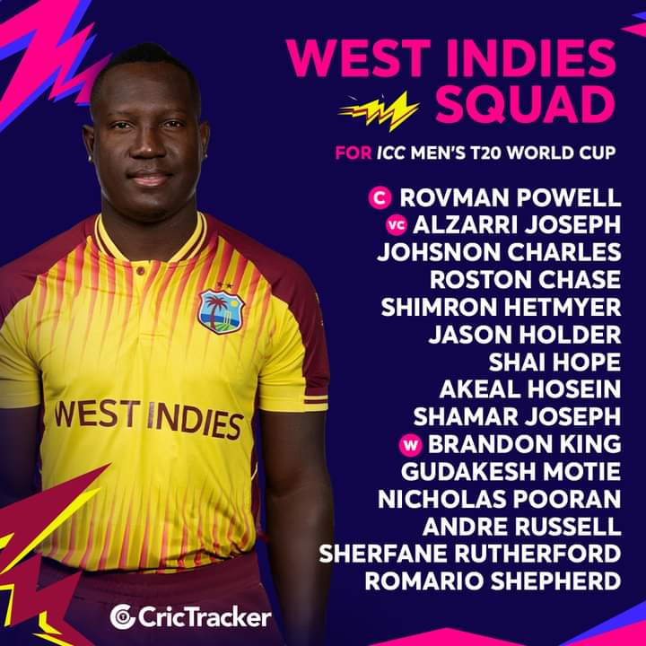Two_Time world champions, West Indies have announced their formidable 15_Members squad for the T20 World Cup, With Rovman Powell leading the charge. #ICCT20WorldCup