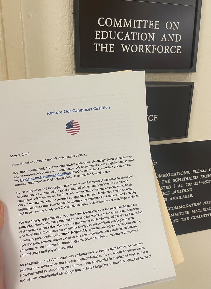 Today we launched the Restore our Campuses Coalition & hand-delivered a letter to Congress from students from over 50 US universities requesting congressional intervention to address campus antisemitism. Full letter in 🔗 bio. Share broadly & send to your congress members.