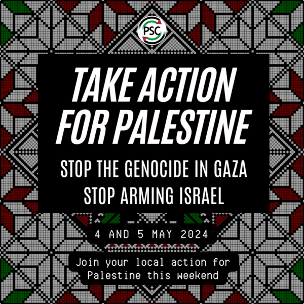 Join your local action for Palestine this weekend. We must keep protesting to demand Britain #StopArmingIsrael Find your action: palestinecampaign.org/events/take-ac…