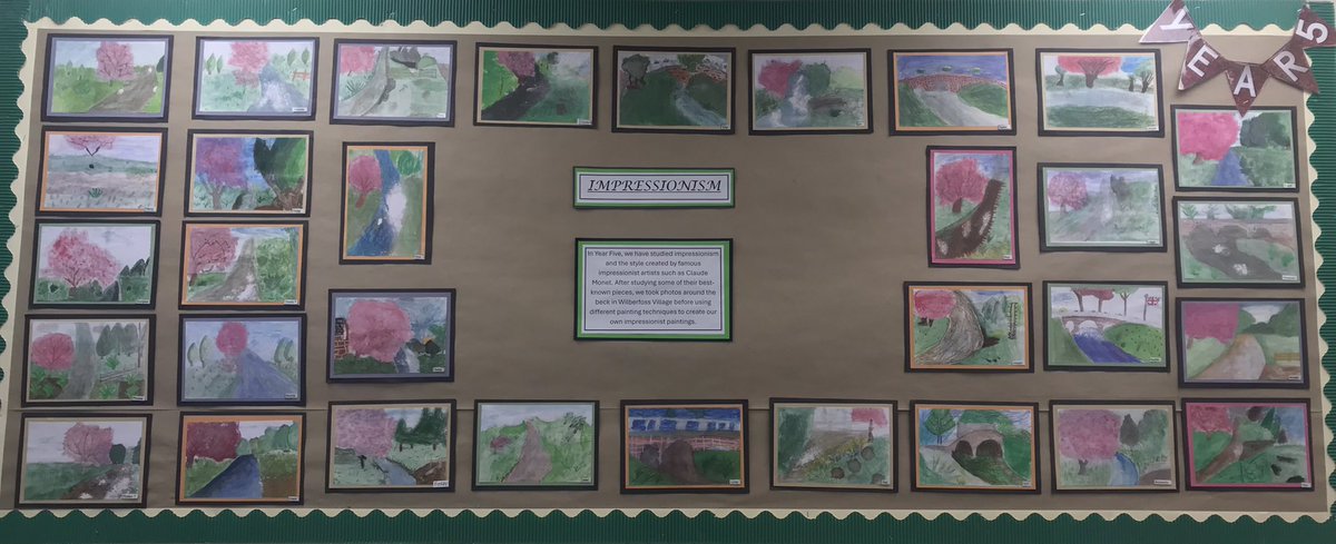 Love walking past our Impressionism display, showcasing the work Y5 did in art last term, all inspired from our walk around the village. Such a super collection of artwork. @WilberfossPS @MrH_WFoss #wpscurriculum #art #impressionism