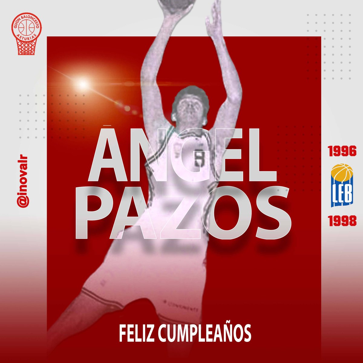 inovalr's tweet photo. Hoy cumple 53 años Ángel Pazos 🇪🇸 🎉

Jugador de #GijónBaloncesto 🔴⚪️ de 1996 a 1998 en liga #LEB, donde promedio 6,9 ppp y 3,4 rpp.

Felicidades Ángel!! 🎂

#Juven @Askatuak #Huelva76 #CajaCantabria @COBSAD https://t.co/vts6HbUPwN