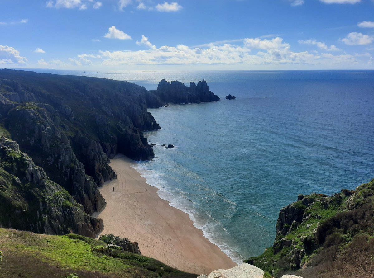 Just one person on the beach as I headed down this morning. ⛱️ #Cornwall