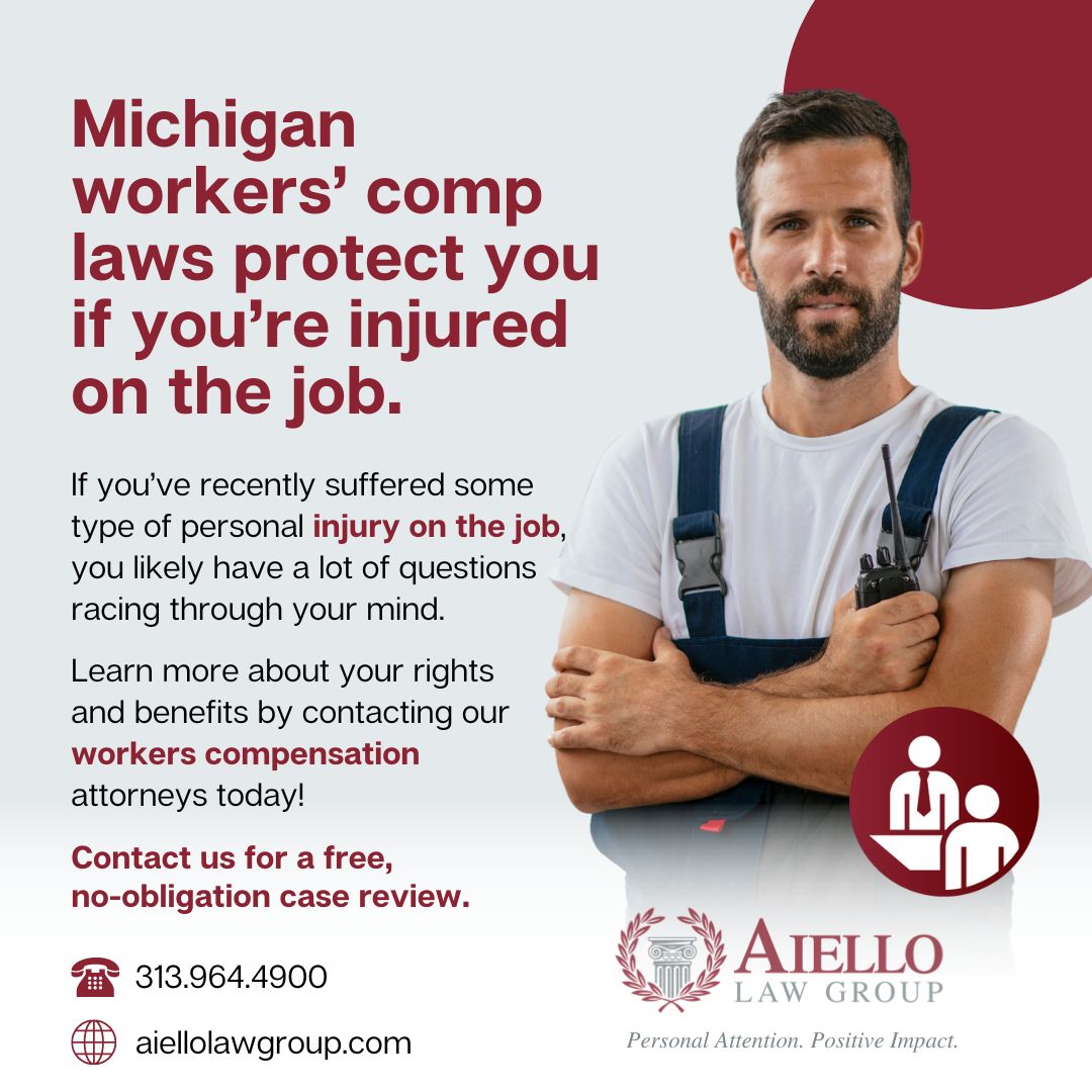 Learn more about your rights and benefits by contacting our experienced workers compensation attorneys today!

🔗bit.ly/441tJyn
.
.
.
#aiellolawgroup #legalhelp #workerscompmi #workplaceinjury #workplacesafety #workerscomp #workerscompensation