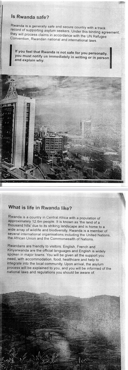 Excl: This is the booklet handed to migrants detained for Rwanda flights. - Describes Rwanda as “a generally safe and secure country” - Pinpoints where Rwanda is on a map of Africa - Extols the virtues of Rwanda in the style of a tourist brochure, describing it as “the land of…