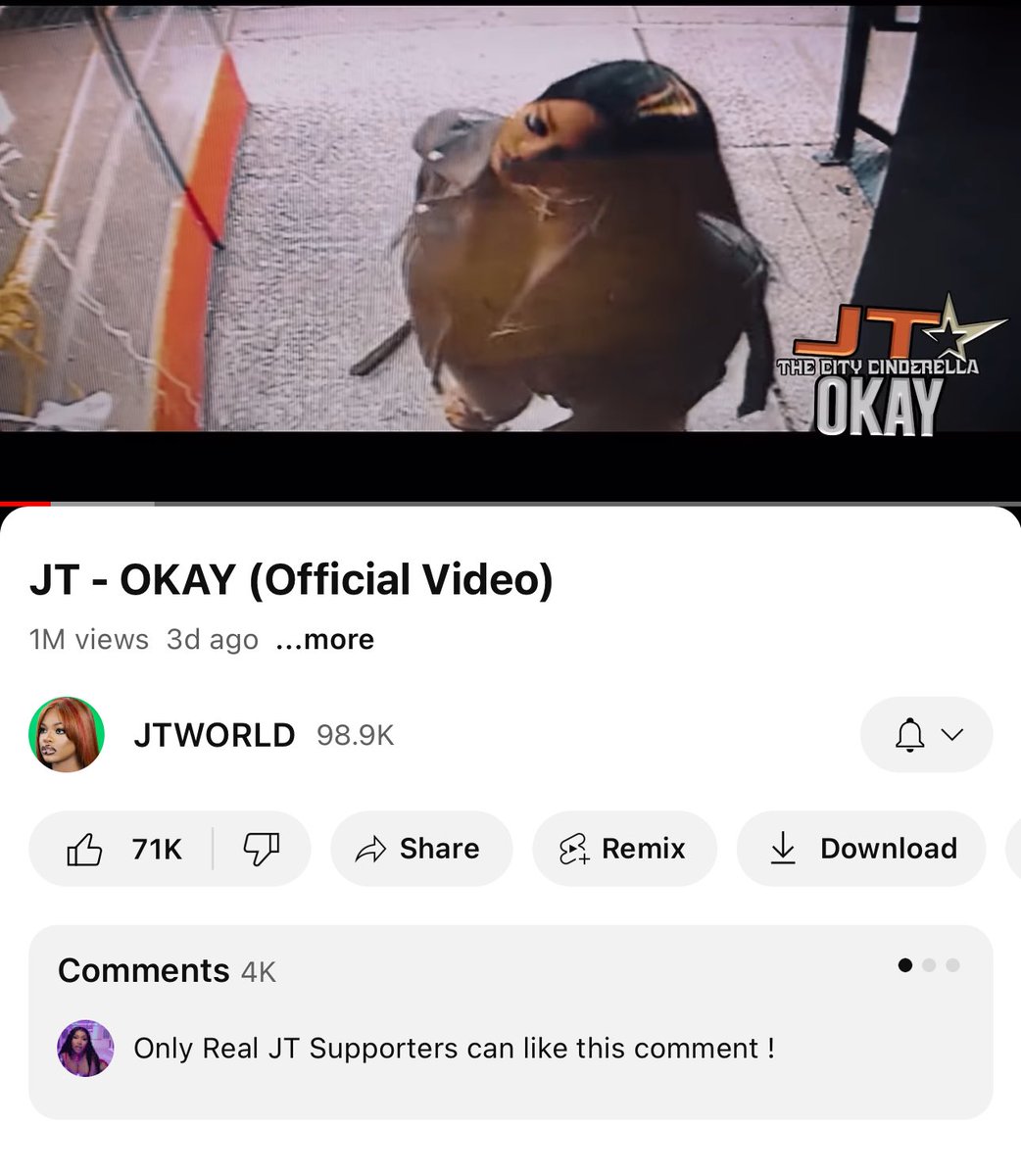 JT’s “OKAY” music video has reached 1Million views in just 3days becoming her fastest video to do so!🥳🥳