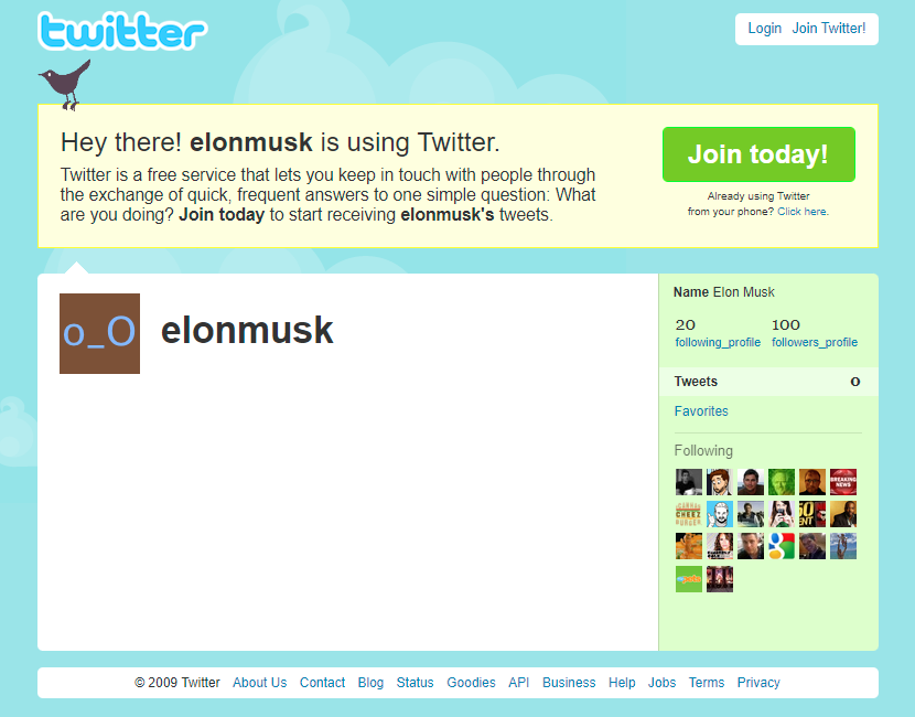 Elon Musk's Twitter on August 1, 2009

#WebDesignHistory