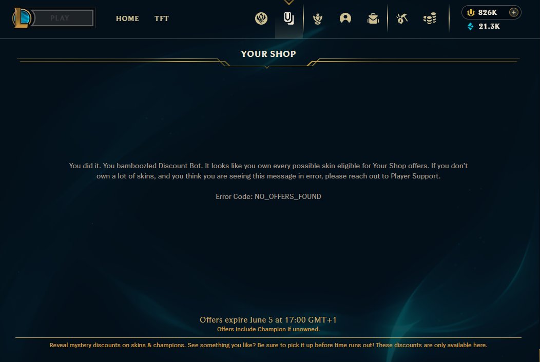 Your Shop is back on PBE which means it should be back on live soon (*should* be sometime next week)