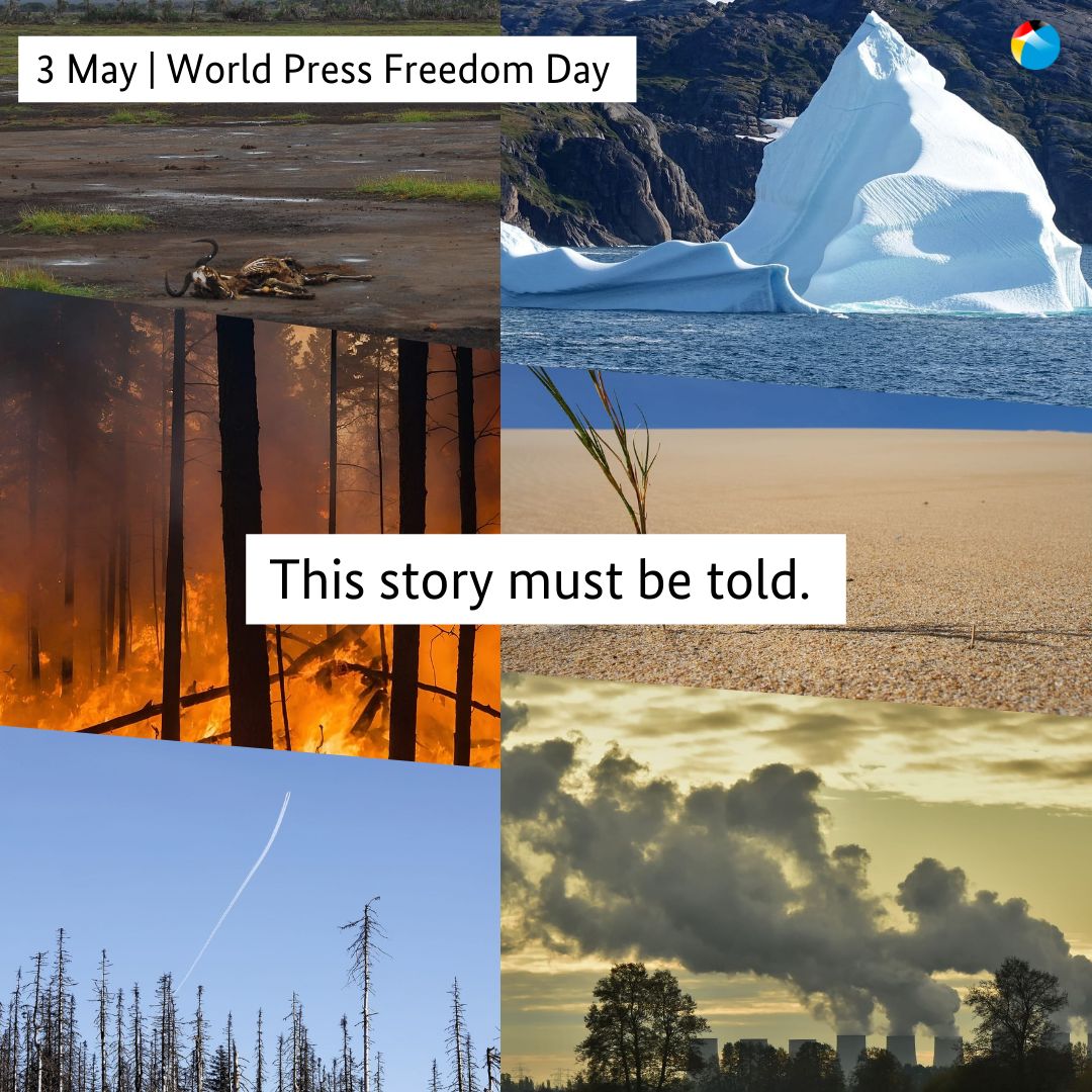 On this #WorldPressFreedomDay, we want to raise our voice in support of all media workers worldwide, especially those engaged in reporting on the #ClimateCrisis. (1/2)