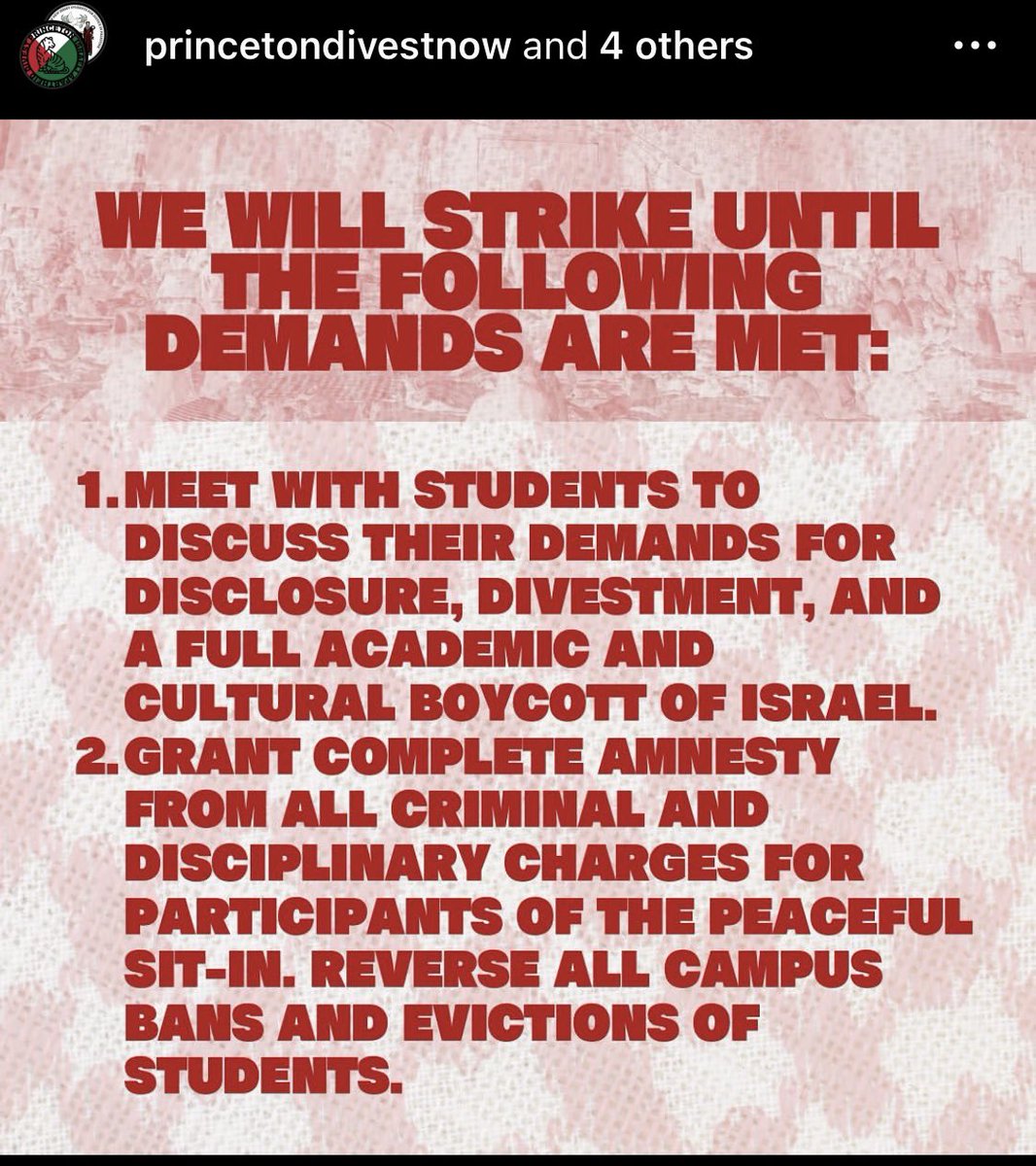 Princeton Israeli Apartheid Divest announces that students are launching a hunger strike.