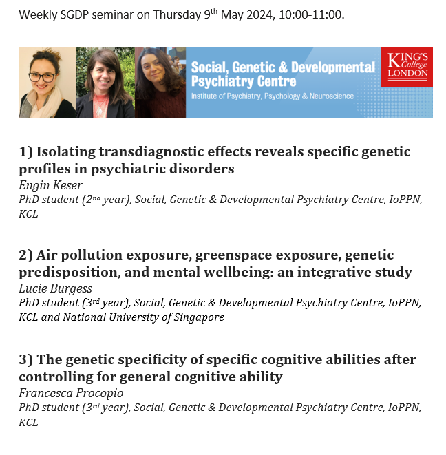 Seminar @SGDPCentreKCL @KingsIoPPN with Engin Keser, Lucie Burgess and Francesca Procopio on Thursday 9th May 2024, 10:00-11:00am.