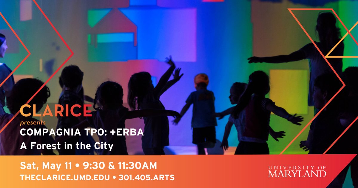 Gear up for our upcoming interactive family event: +ERBA A Forest in the City by Compagnia TPO! Join two dancers and design a new space with children where nature grows, and a 'tree concert' can be expected. Don't miss! Tix→ go.umd.edu/erbaclarice2024