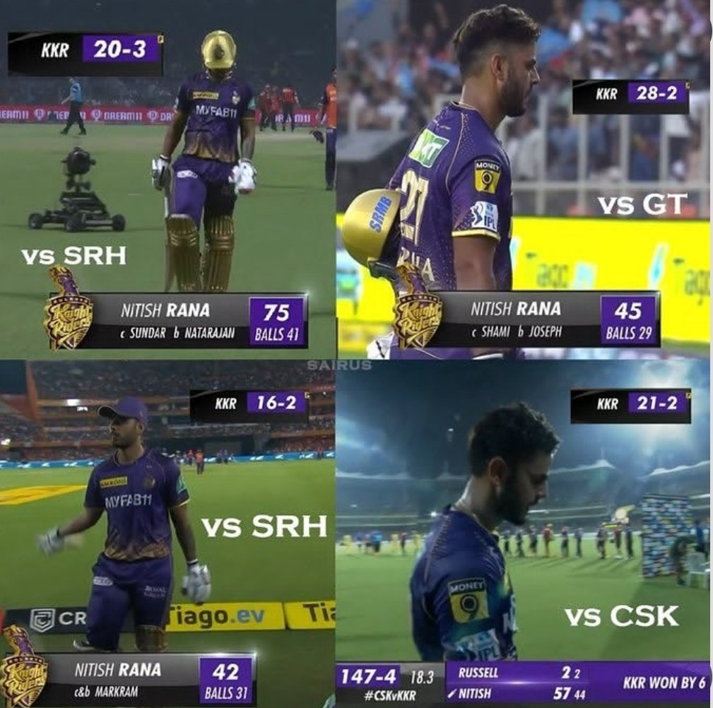 Nitish Rana always stood up in hard times and collapses. The captain this year is just carried by his team and mentor Gautam Gambhir 👍

In big 2024 imagine having a captain with 125 sr in IPL . 

#KKRvsmi