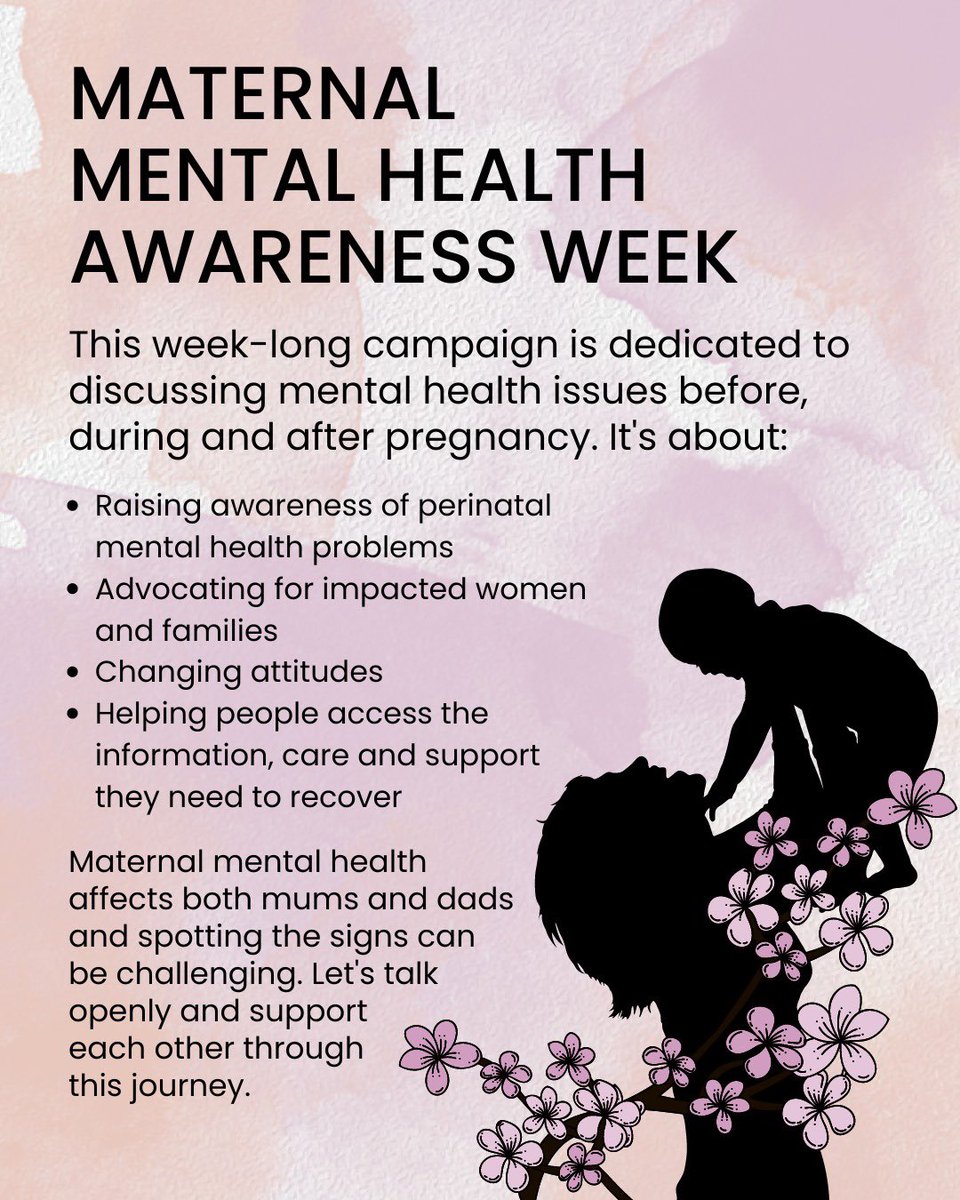 #MaternalMentalHealthAwareness Week 2024 theme: #RediscoveringYou. Organised by @PMHPUK, it broadens conversations on #maternalmentalhealth. Join our Blossom and Bloom project for tailored support. We offer antenatal and postnatal classes and mindfulness sessions. Reach out 🌸🤱🏽