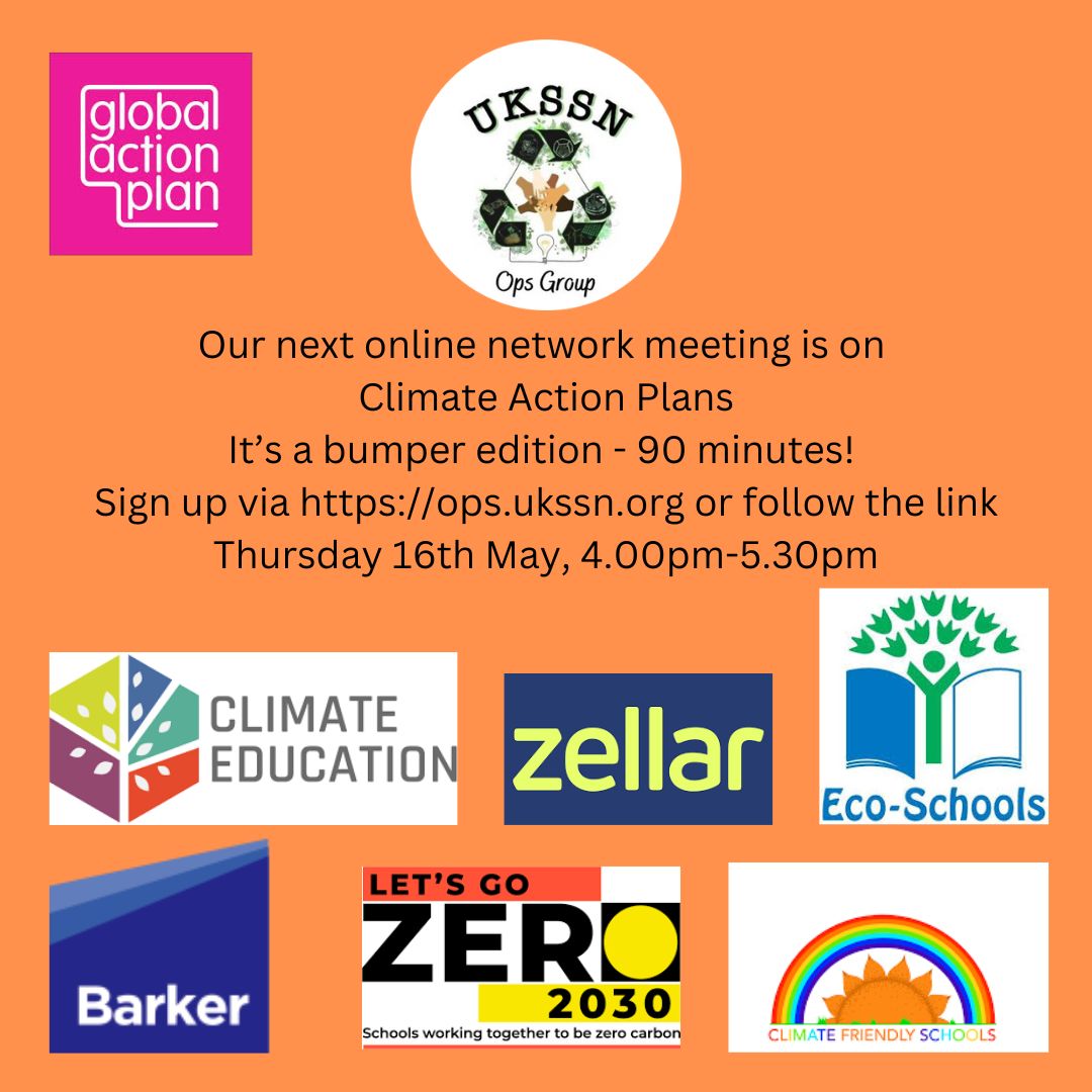 If you work in #education and have an interest in #sustainability join us for our next UKSSN Ops Group network meeting - Climate Action Plans. The meeting is open to everyone. 💚🙏 tinyurl.com/yzeb6a39