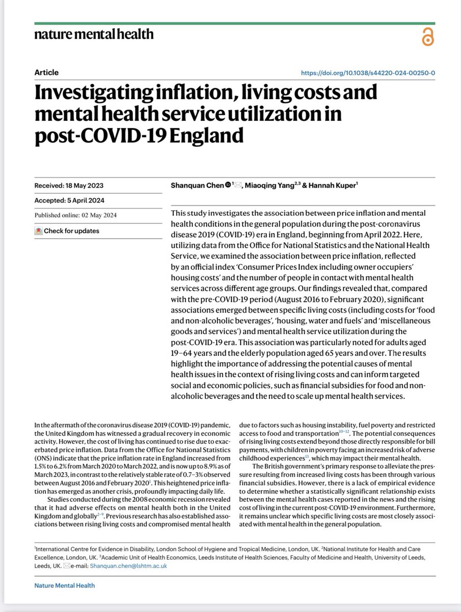 Our work finally online in Nature Mental Health.  Thanks for the long support.  In this work, we explored how the living costs after covid influenced our mental health. 

nature.com/articles/s4422…