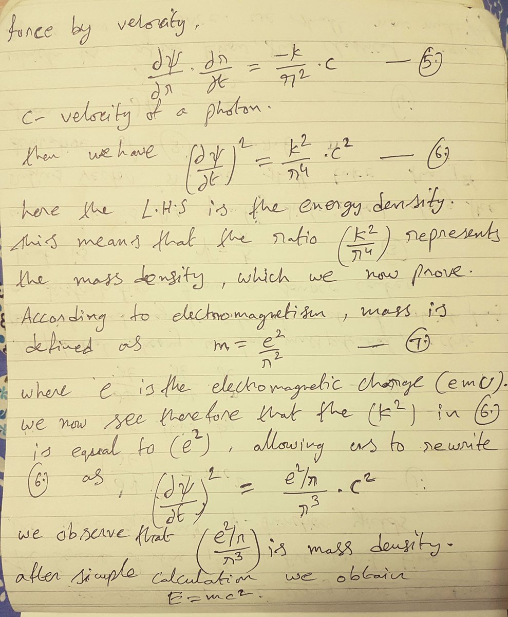 I was fascinated by Einstein's famous equation E=mc^2, so when I was 18, I worked out a simple and elegant derivation using the wave equation. I also experimented with partial differentiation, which proved to be more complex.