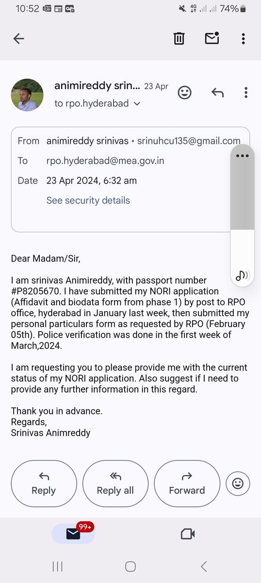 srinivas Animireddy (@srinivasanimir1) on Twitter photo <a href="/rpohyderabad/">RPO Hyderabad</a>
Dear Madam/Sir,
I submitted application for No Obligation to Return to India (NORI) <a href="/rpohyderabad/">RPO Hyderabad</a> in Jan24. I also sent multiple email requests to know the its status but couldn't hear back. Would you please provide an update. Thank you in advance <a href="/rpohyderabad/">RPO Hyderabad</a>
Dear Madam/Sir,
I submitted application for No Obligation to Return to India (NORI) <a href="/rpohyderabad/">RPO Hyderabad</a> in Jan24. I also sent multiple email requests to know the its status but couldn't hear back. Would you please provide an update. Thank you in advance