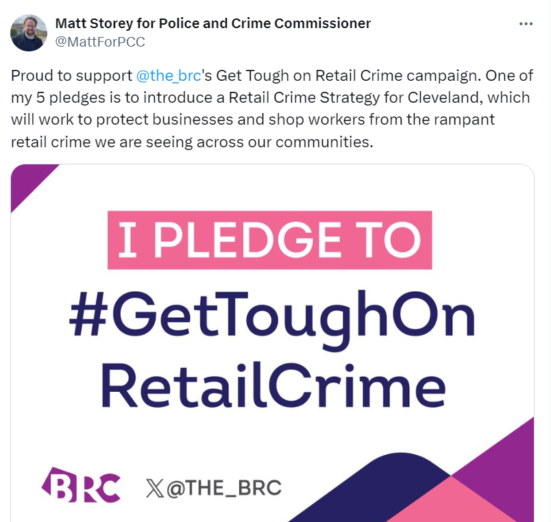 New Police and Crime Commissioner for Cleveland, @MattForPCC, pledged to #GetToughOnRetailCrime. 📜 We look forward to working with Matt and other PCCs to tackle the retail crime 'epidemic' we are currently facing.