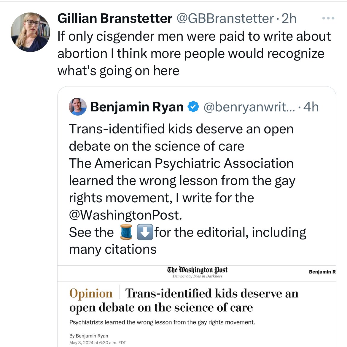 The @ACLU communications rep Gillian Branstetter @GBBranstetter sought to undermine my reporting on pediatric gender medicine recently with this claim, then quickly deleted it. But now she’s back with it. It’s remarkable the ACLU seeks to stifle my speech with such derision.