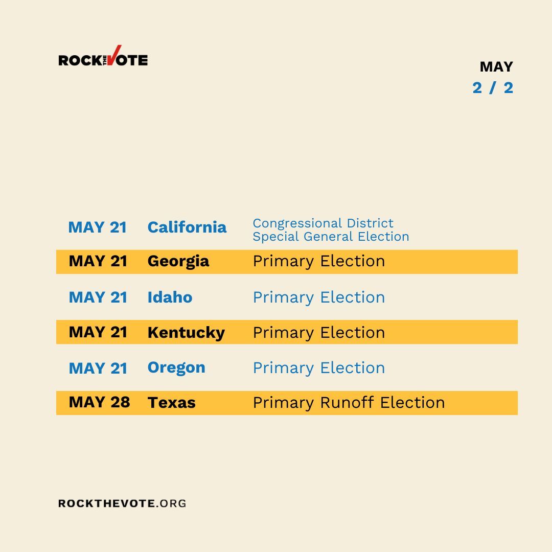 May is blooming with elections! 🌷 Get ready to exercise your power at the polls with these dates you won't want to miss. #RockTheVote #Elections2024