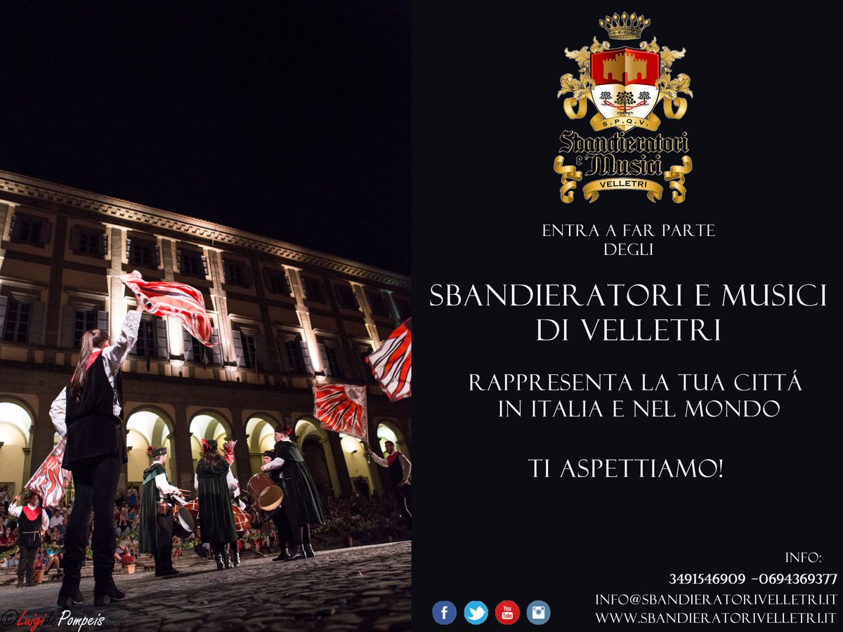 SbandVelletri's tweet photo. Cerchiamo Sbandieratori e Musici!

Veniteci a trovare il martedì ed il venerdì dalle 19.00 alle 21.00 presso la palestra  inferiore dell'IISS C.Battisti di Velletri in Via dei Lauri 1!

TI ASPETTIAMO!
#Velletri #Arte #storia #sbandieratori #Italia #visitlazio https://t.co/PRZnNZ9bhV