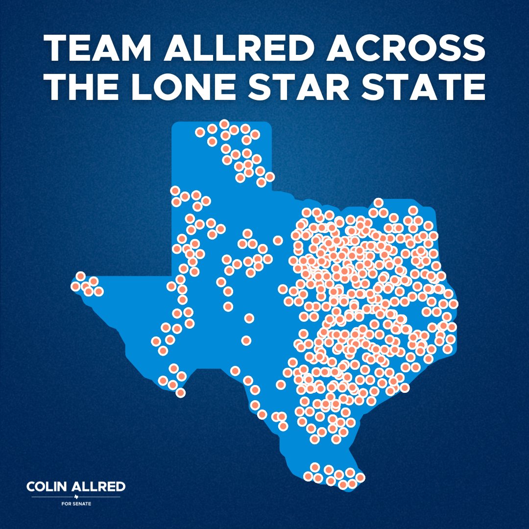 🤝🏾Donors in 247 TX counties
📱263,000+ grassroots conversations with Texans
🚘125 stops across the state
💪🏾Outraised Ted Cruz every single quarter

#TeamAllred is building the grassroots movement that will defeat Ted Cruz.