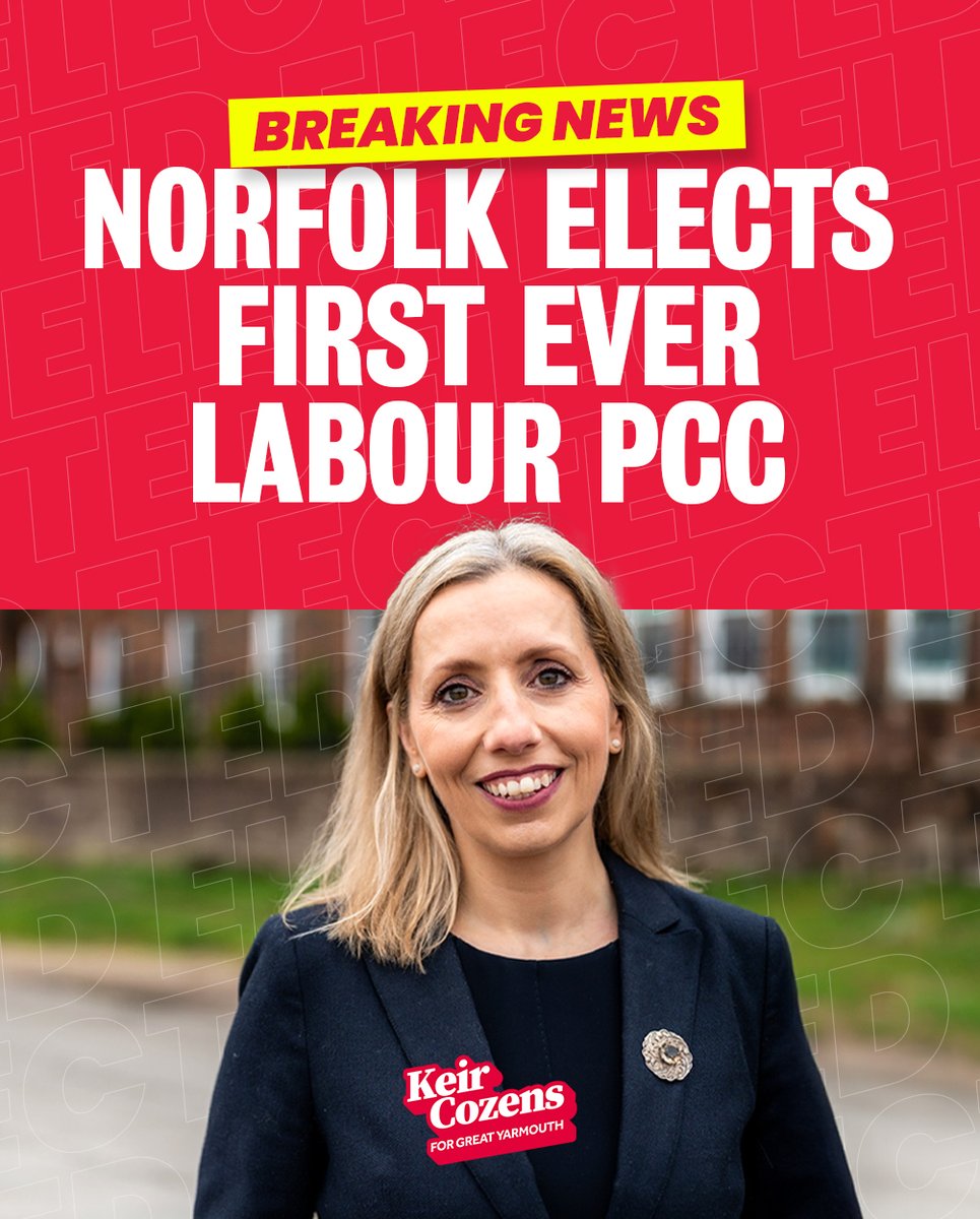 INCREDIBLE! Norfolk has just elected its first ever Labour Police and Crime Commissioner. Congratulations @UKSarahTaylor on your historic win! 🇬🇧🌹