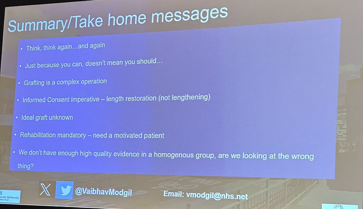 Fantastic overview of grafting in #Peyronies @VaibhavModgil Avoid describing as ‘penile lengthening procedure’ Patient selection is key ‘If it ain’t broke don’t fix it’ #AUA24