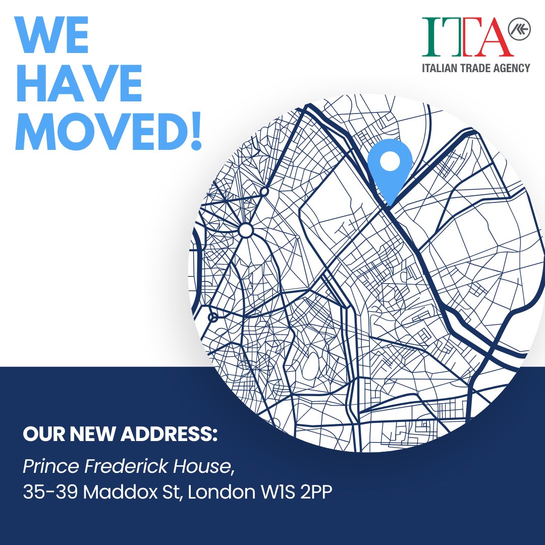 We're thrilled to announce that the Italian Trade Agency in London has relocated to a new office! 🏢✨ 📍 Our new address: Prince Frederick House, 35-39 Maddox St, London W1S 2PP Visit our website for full contact details: 👉ice.it/it/mercati/reg… 👉ice.it/en/markets/uni…