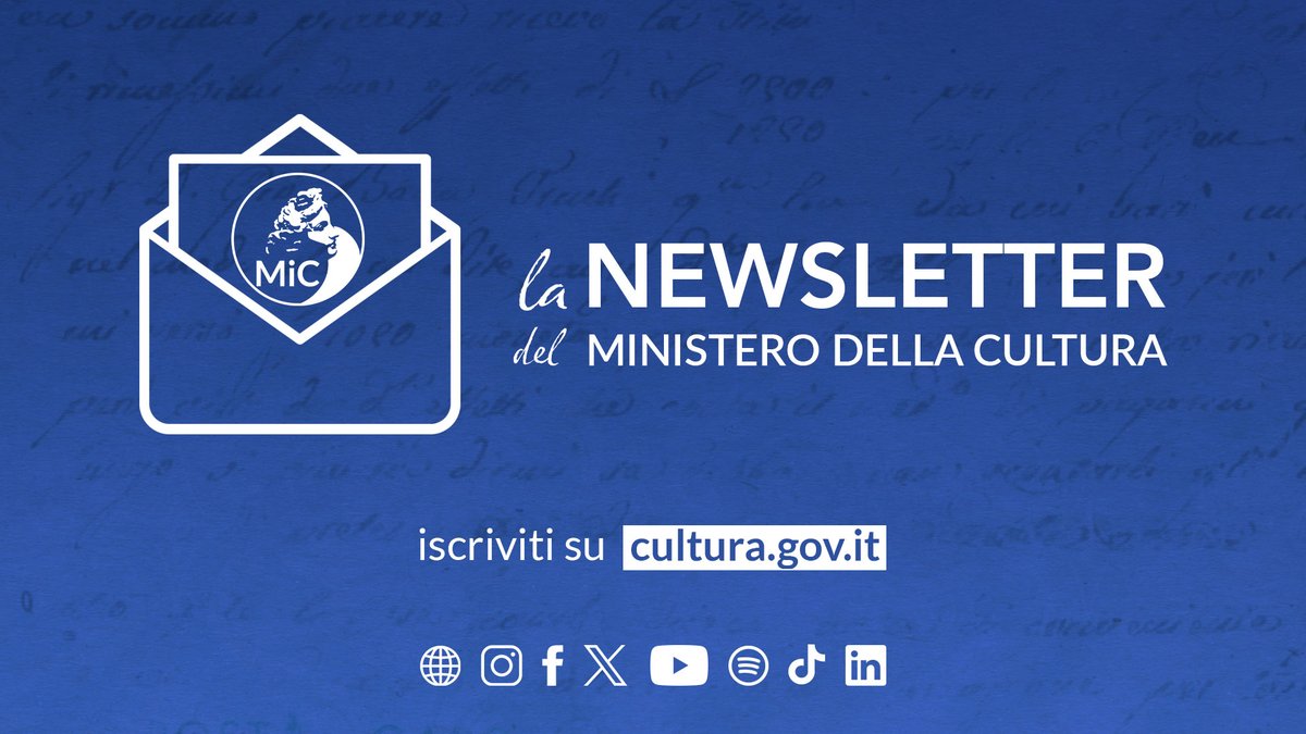 È online la Newsletter settimanale del #MiC, leggila qui 📩 cultura.gov.it/comunicato/mic… Iscriviti per non perdere le novità del Ministero della Cultura. #4maggio #cultura