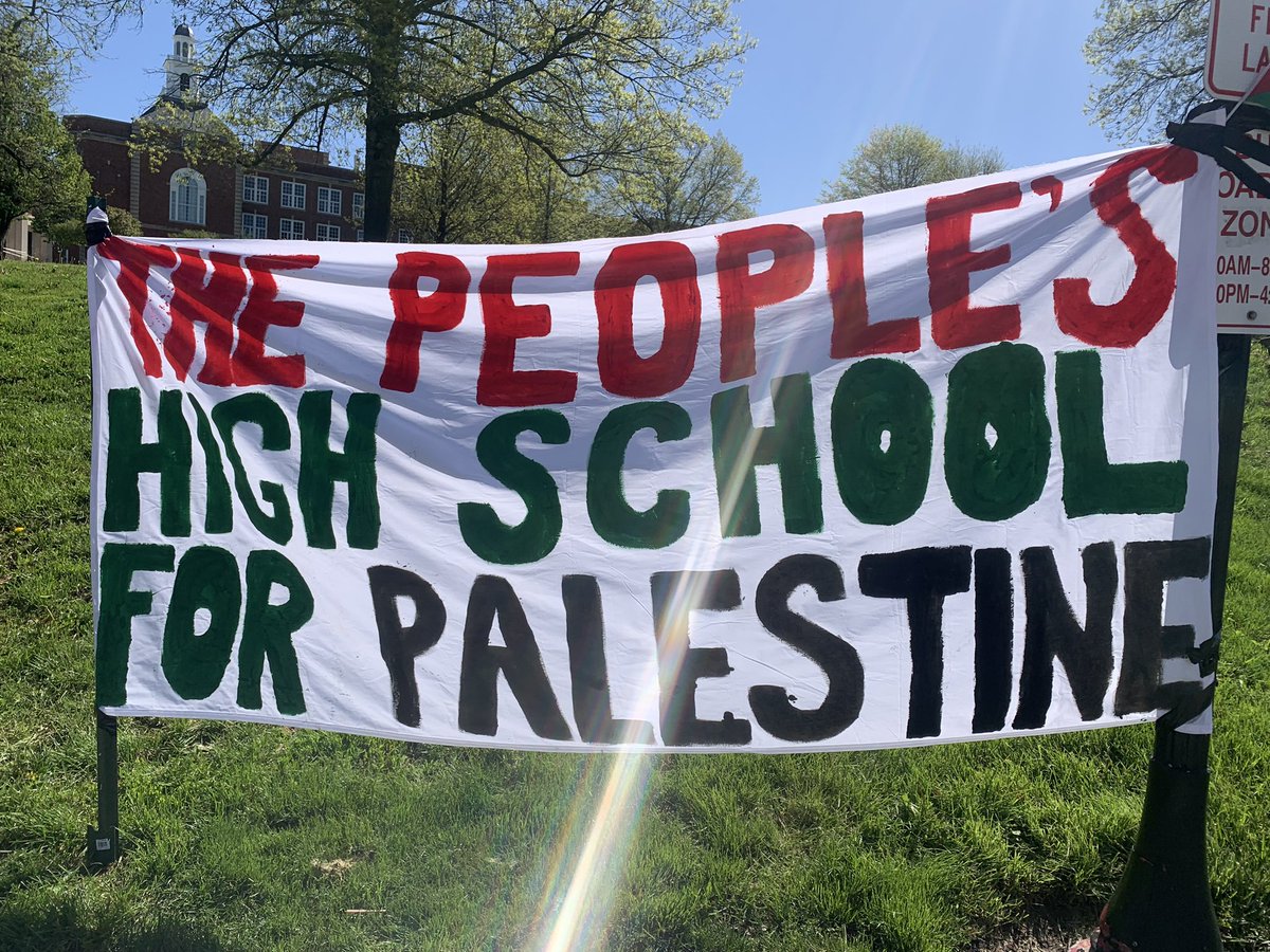 Stopped by City High School this morning and talked to some cool students who are camping out on the high school lawn today on school strike for Palestine.