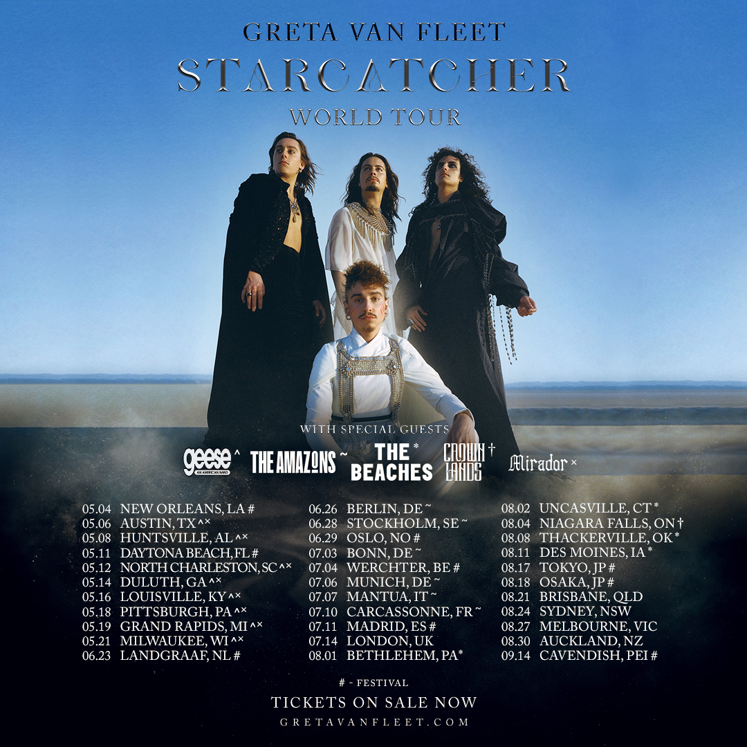 Each night on the Starcatcher World Tour is a celebration of music beginning long before we hit the stage. For our upcoming North American dates, we have the sensational @geese_band, @thebeaches, @crownlandsmusic, and @miradorband starting the show on select dates. And in Europe,