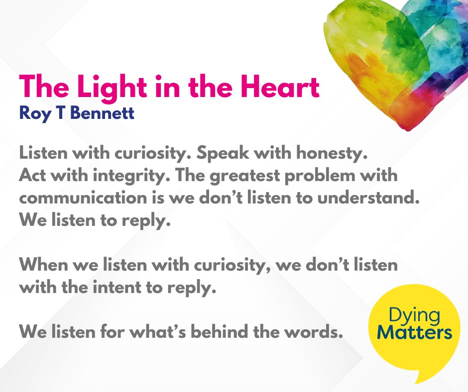 To mark the start of #DyingMattersAwarenessWeek and the theme this year being 'the way we talk about death matters', Lisa Henry, our Bereavement Coordinator/Counsellor, has shared one of her favourite pieces around the impact of listening... 💚