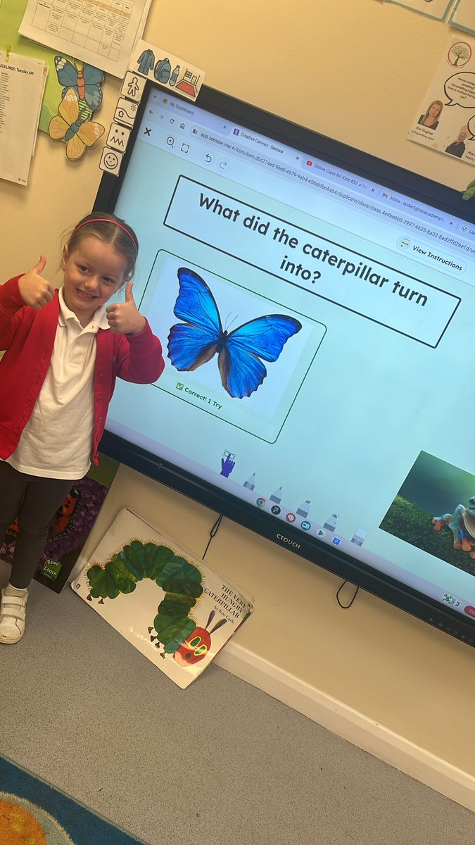 Our nursery friends have been busy devouring knowledge just like the Very Hungry Caterpillar ! They put their understanding of the story to the test today with a fun quiz on @Seesaw. We're so proud of their learning! @LEOcomputing #WeAreLEO