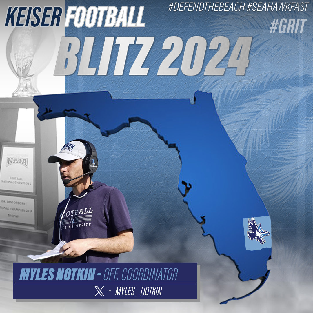 Today’s Coach of the day is our OC @Myles_Notkin. Coach recruits Palm Beach and Broward. He also recruits all QBs across the country. Be sure to give this 2️⃣ Time National Champion a follow. #GRIT #SeahawkFast 🦅💨