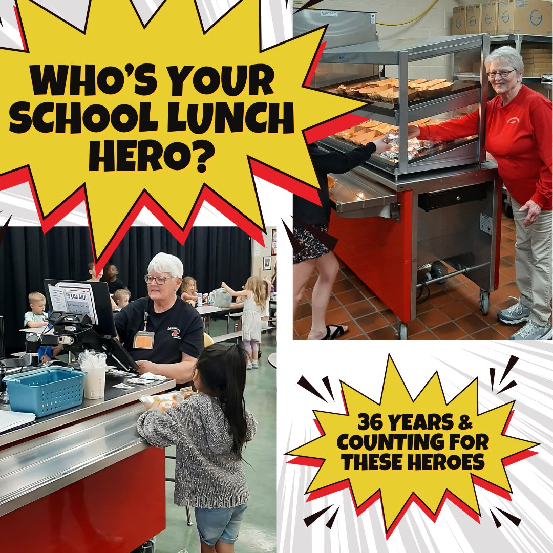 It's School Lunch Hero Day 🦸‍♀️🦸‍♂️! Union's Carolyn Gilland & Hopewell ECS' Doreen Robinson have been serving up lunches & smiles ☺️ for 36+ yrs making them the longest 'serving' (pun intended 🤣) Child Nutrition employees. Give a shoutout 📣 to YOUR school lunch hero. #WEareLakota