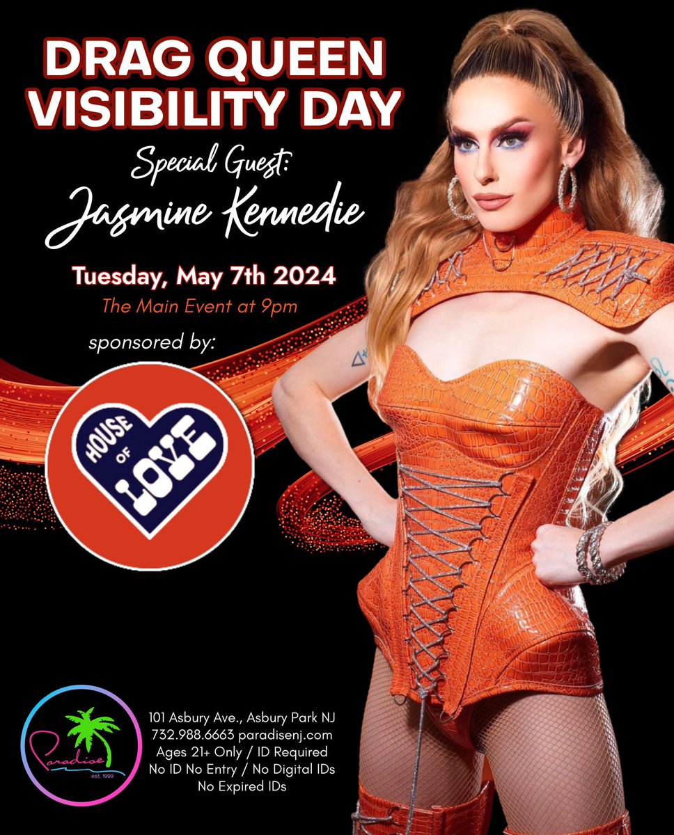 Jasmine Kennedie of RuPauls Drag Race joins Drag Queen Visibility Day - Tues, May 7th 😍💖🌴 Schedule of events available at: paradisenj.com #dragisnotacrime #dragqueendayofvisibility #asburyparknj #paradisenj #dragrace #LGBTQ #dragqueens @ILoveGayNJ #gaypride #drag