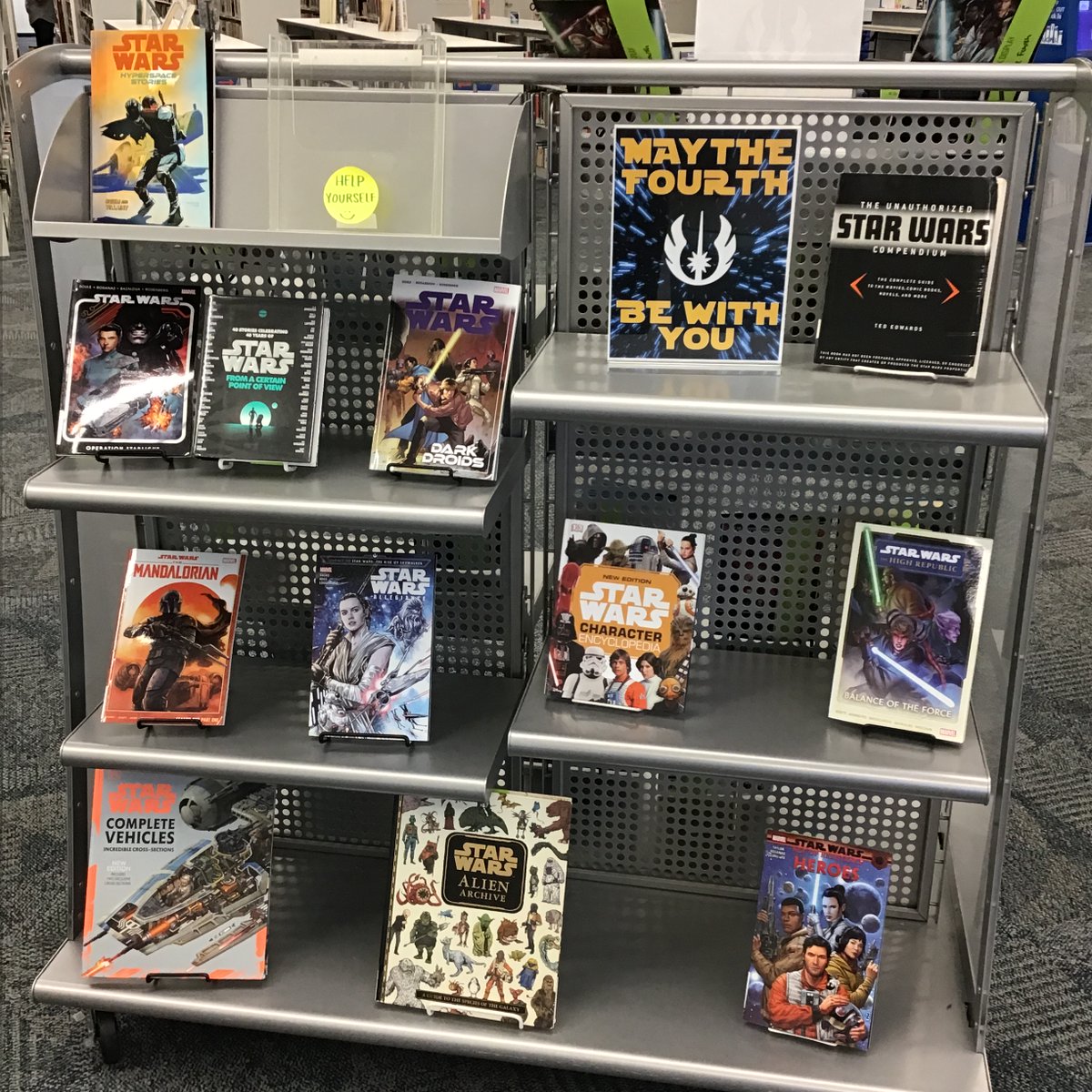 May the 4th may be over, but you can celebrate #StarWars all month long with books, movies, and games from Merrillville's display!