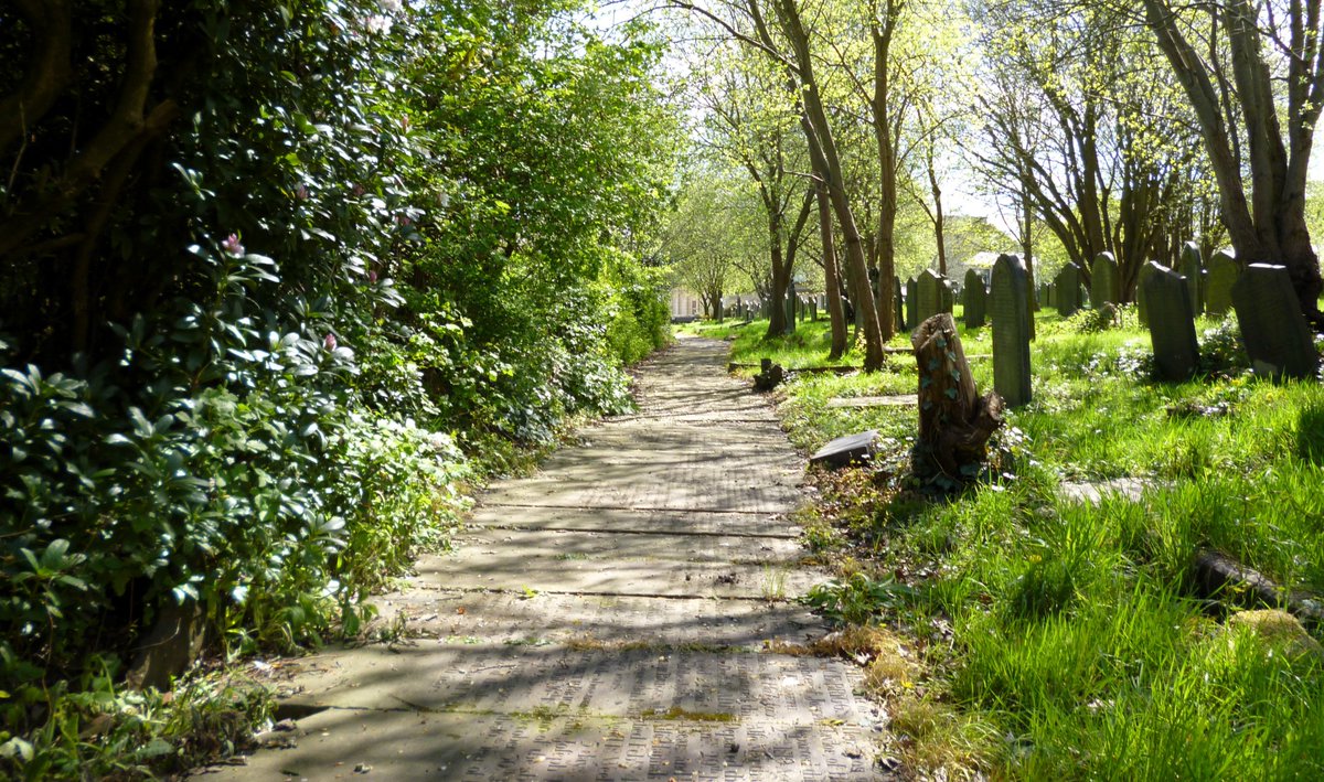 View along the north path at Lister Lane Cemetery.