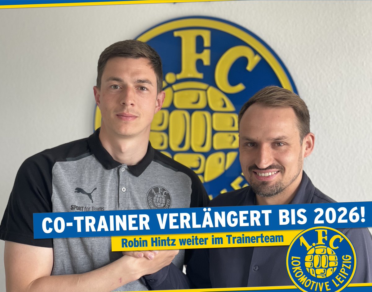 Robin Hintz bleibt Teil unseres Trainerteams und unterschrieb einen neuen Zweijahresvertrag beim 1. FC Lok. Der 29-jährige wird an der Seite von Jochen Seitz und Tomislav Piplica auch in der kommenden Saison das Regionalligateam betreuen. 👉lok-leipzig.com/news/detail/ro… #fußballpur