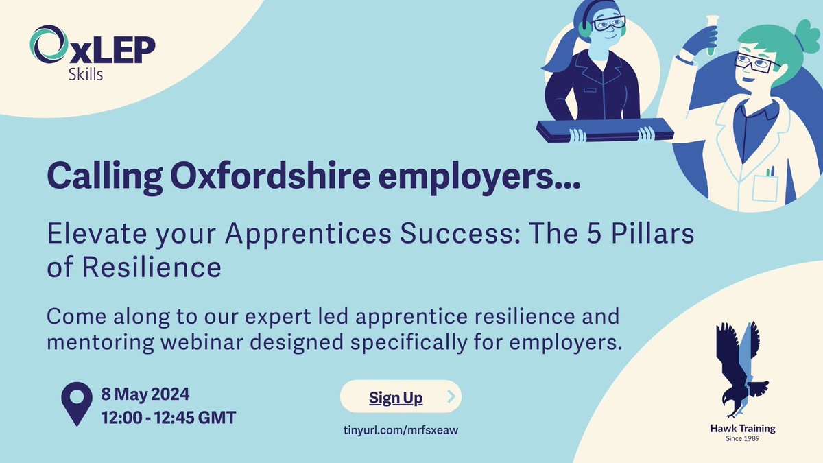⏰ 5 days to go! #OxLEPSkills & @hawk_training are excited to connect with Oxfordshire employers of apprentices. Let's learn and grow together.

Sign up for your tickets 👉 eventbrite.co.uk/e/resilience-i…

#MentoringMatters #Resilience #Mentoring #Oxfordshire #seean @NMDglobal