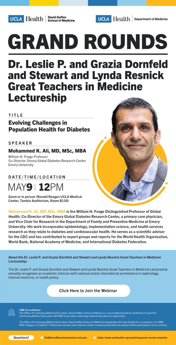 EGDRC's @mkali_twindad will be speaking next week at @UCLAHealth Grand Round on the topic of 'Emerging Obstacles in Diabetes Population Health'. Join via Zoom or in-person at Ronald Reagan UCLA Medical Center, Tamkin Auditorium, Room B130. Register: uclahs.zoom.us/j/92158575964?…