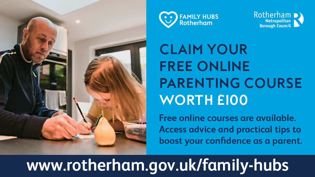 Free online courses are available for parents in Rotherham. Access advice and tips to boost your confidence as a parent, grandparent, family member or carer. Find out more: inourplace.co.uk/rotherham/
