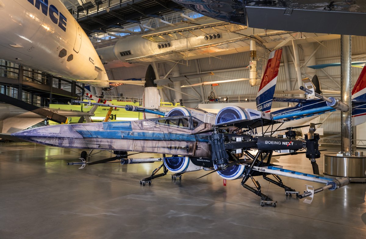 From Galaxy’s Edge to Air and Space This Boeing CV2 Cargo Air Vehicle (CAV) was mounted with an X-wing 'body shell' and flown over Walt Disney World Resort for the opening of Star Wars: Galaxy’s Edge. It has joined our collection and is now on display at the Udvar-Hazy Center.